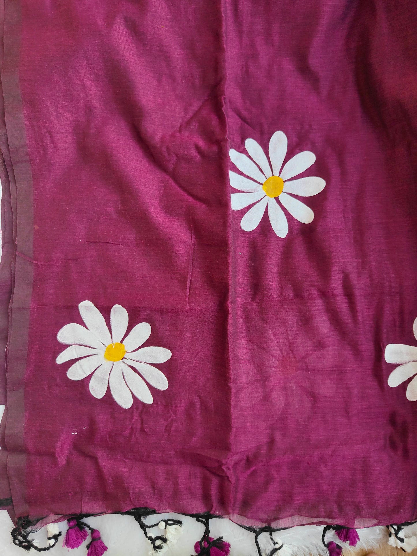 MAGENTA FLORAL HAND PAINTED MUL COTTON SAREE