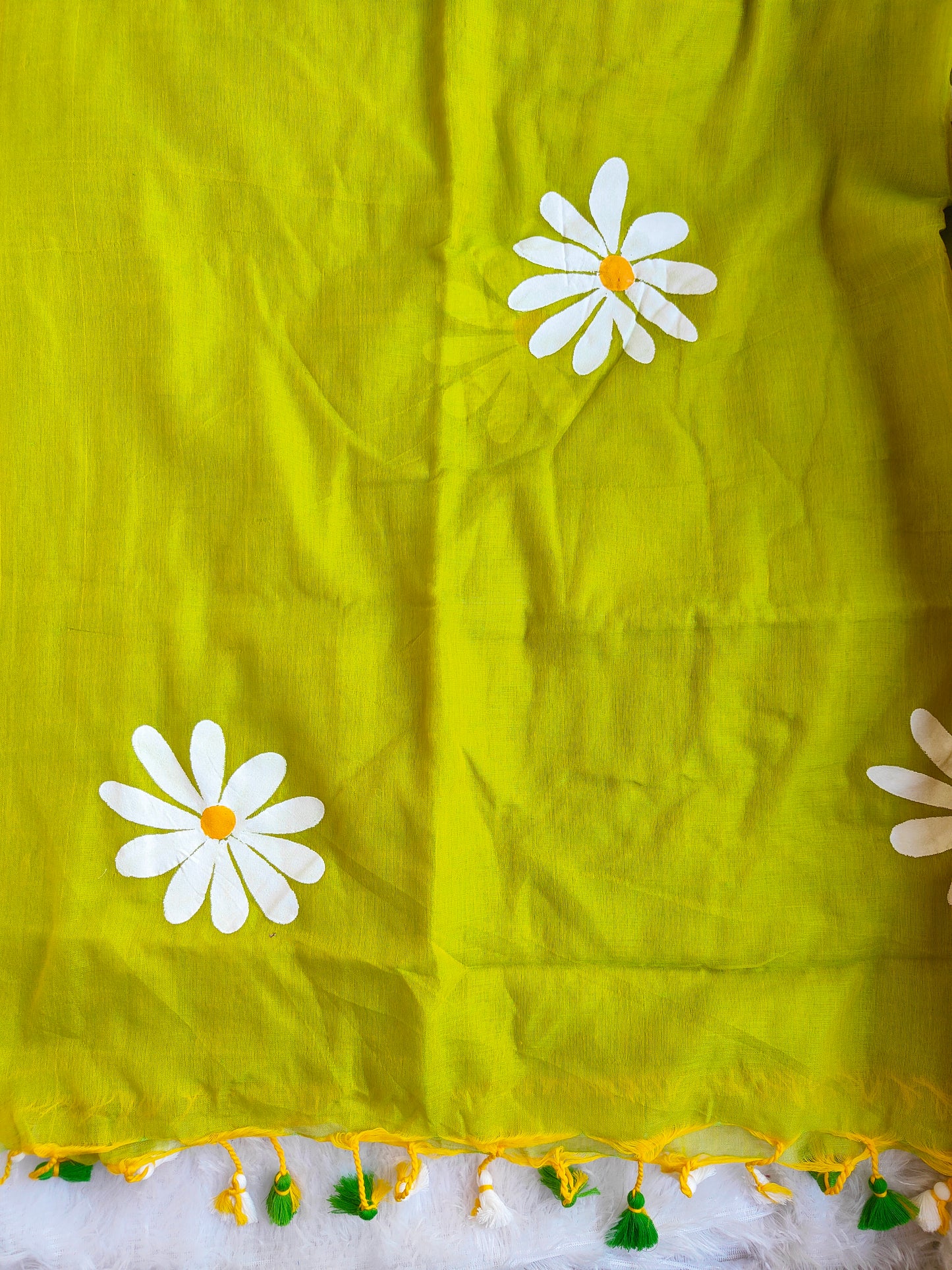 PARROT GREEN FLORAL HAND PAINTED MUL COTTON SAREE