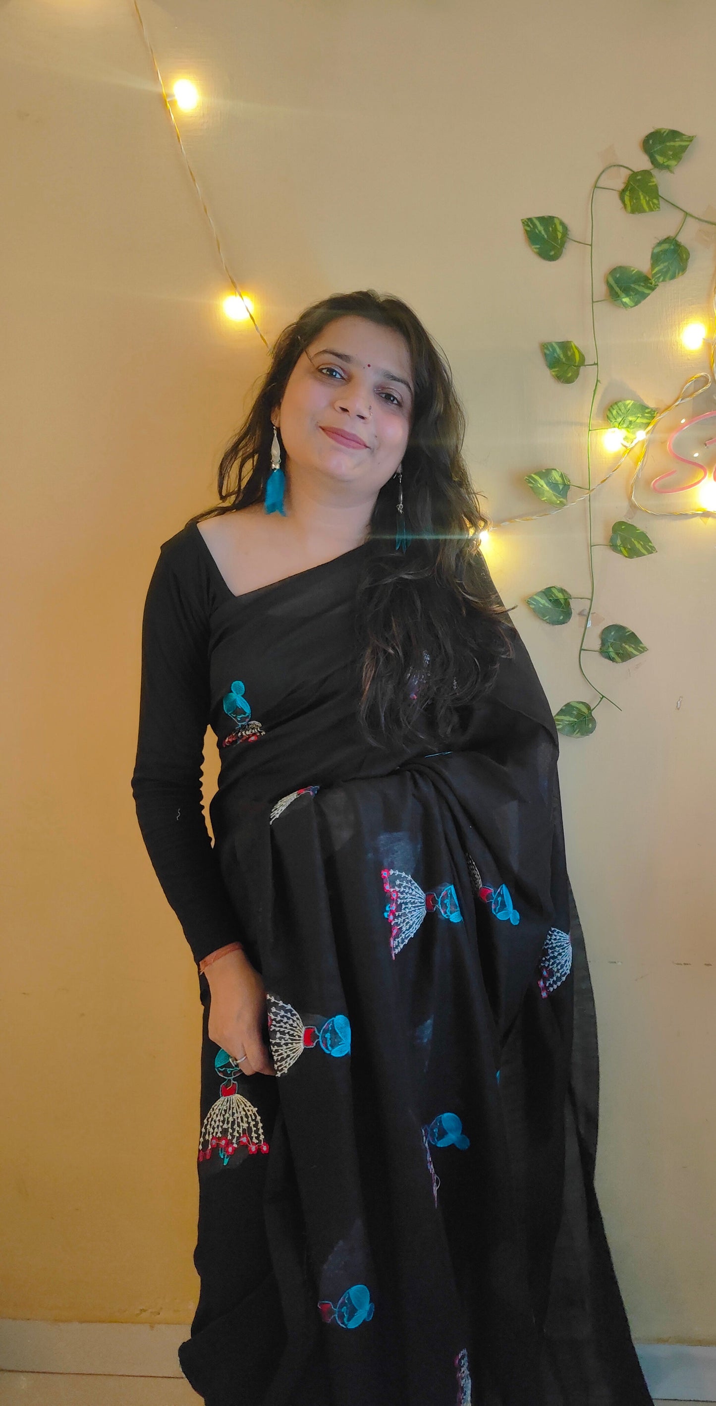 BLACK DOLL EMBROIDERED KHADI COTTON SAREE