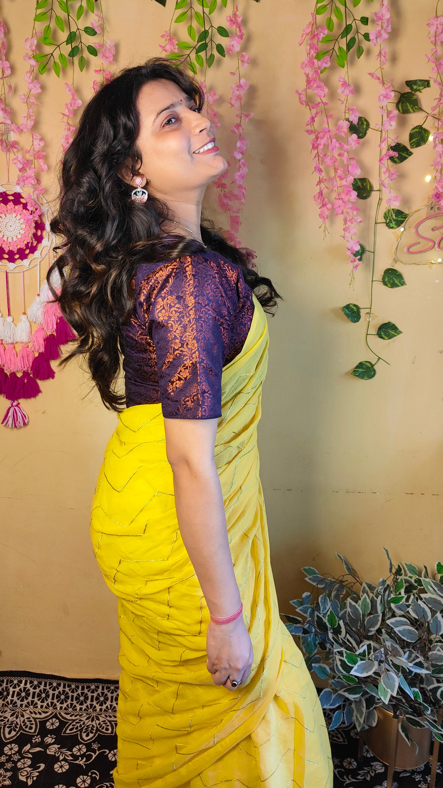 YELLOW ZIG ZAG MUL COTTON SAREE