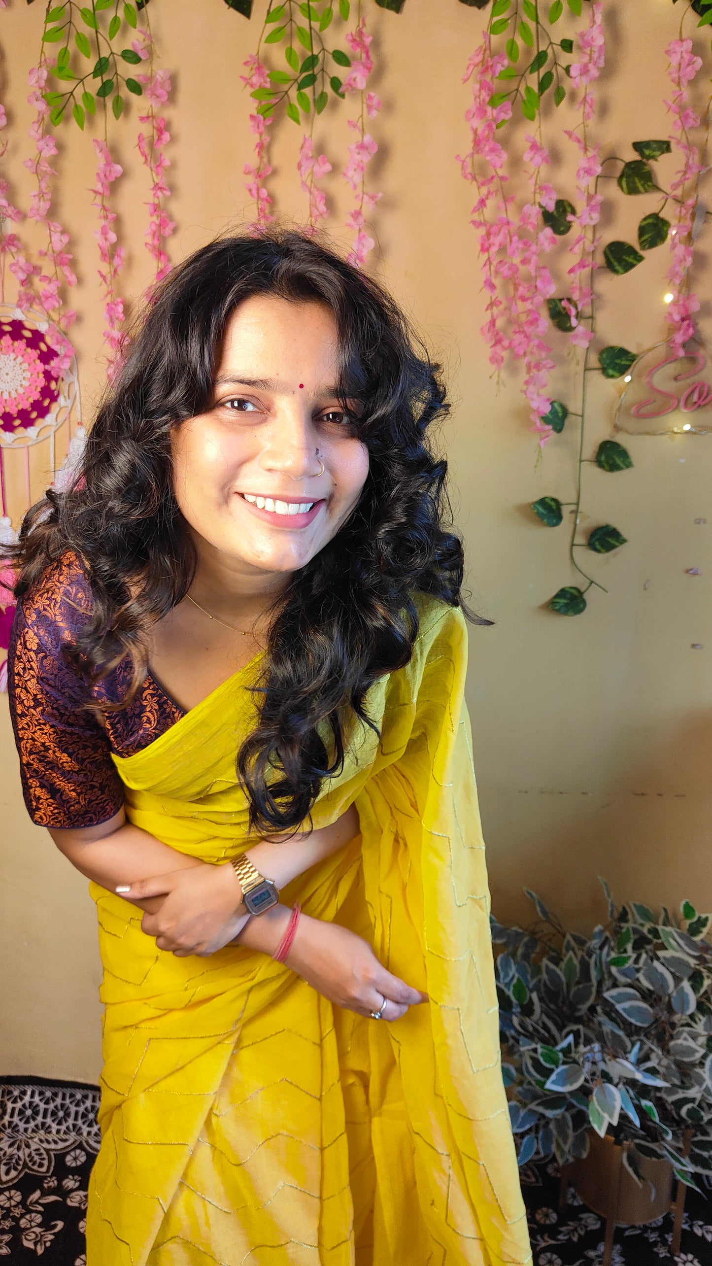 YELLOW ZIG ZAG MUL COTTON SAREE