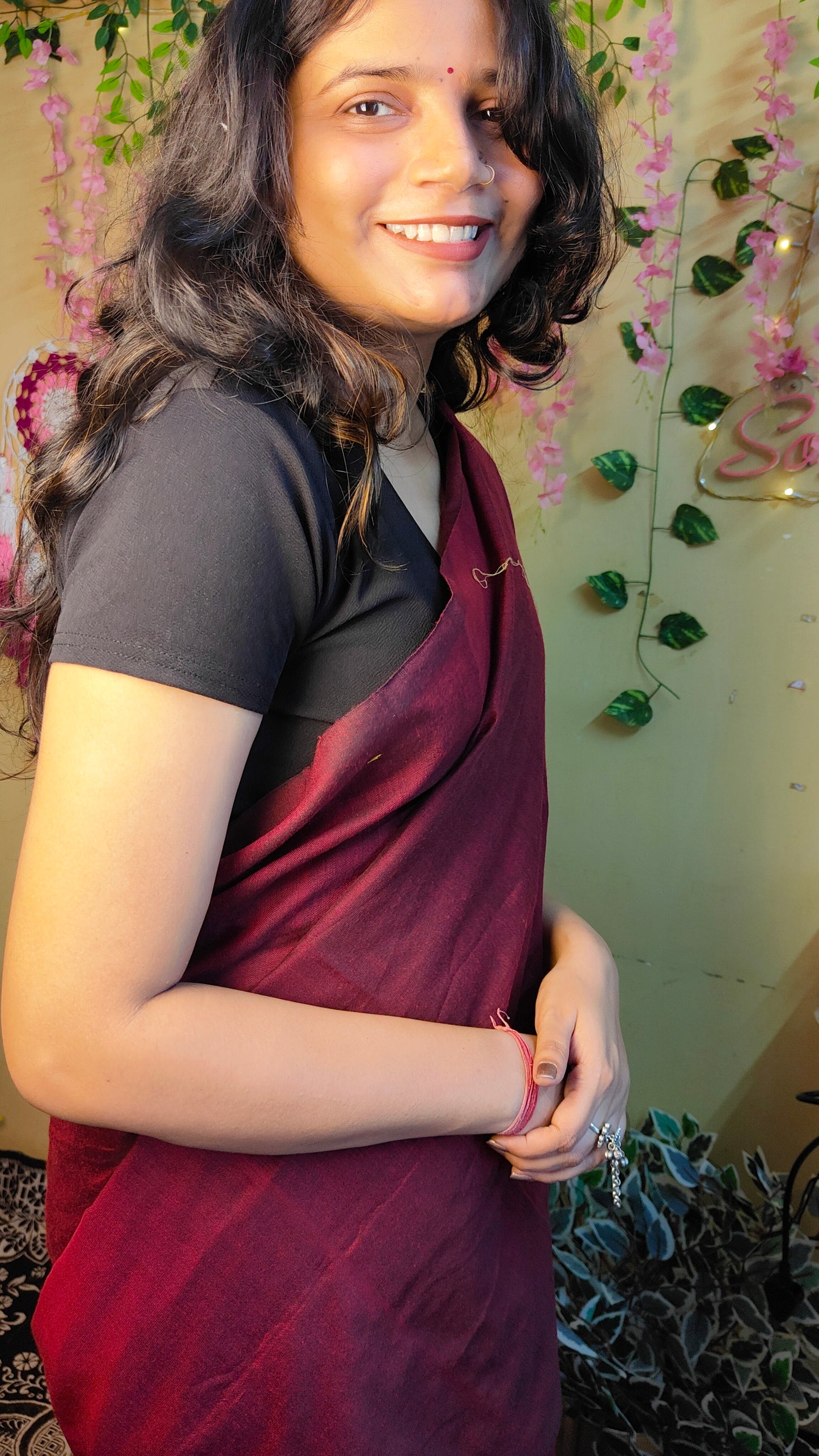BLACK AND MAROON KHADI COTTON SAREE