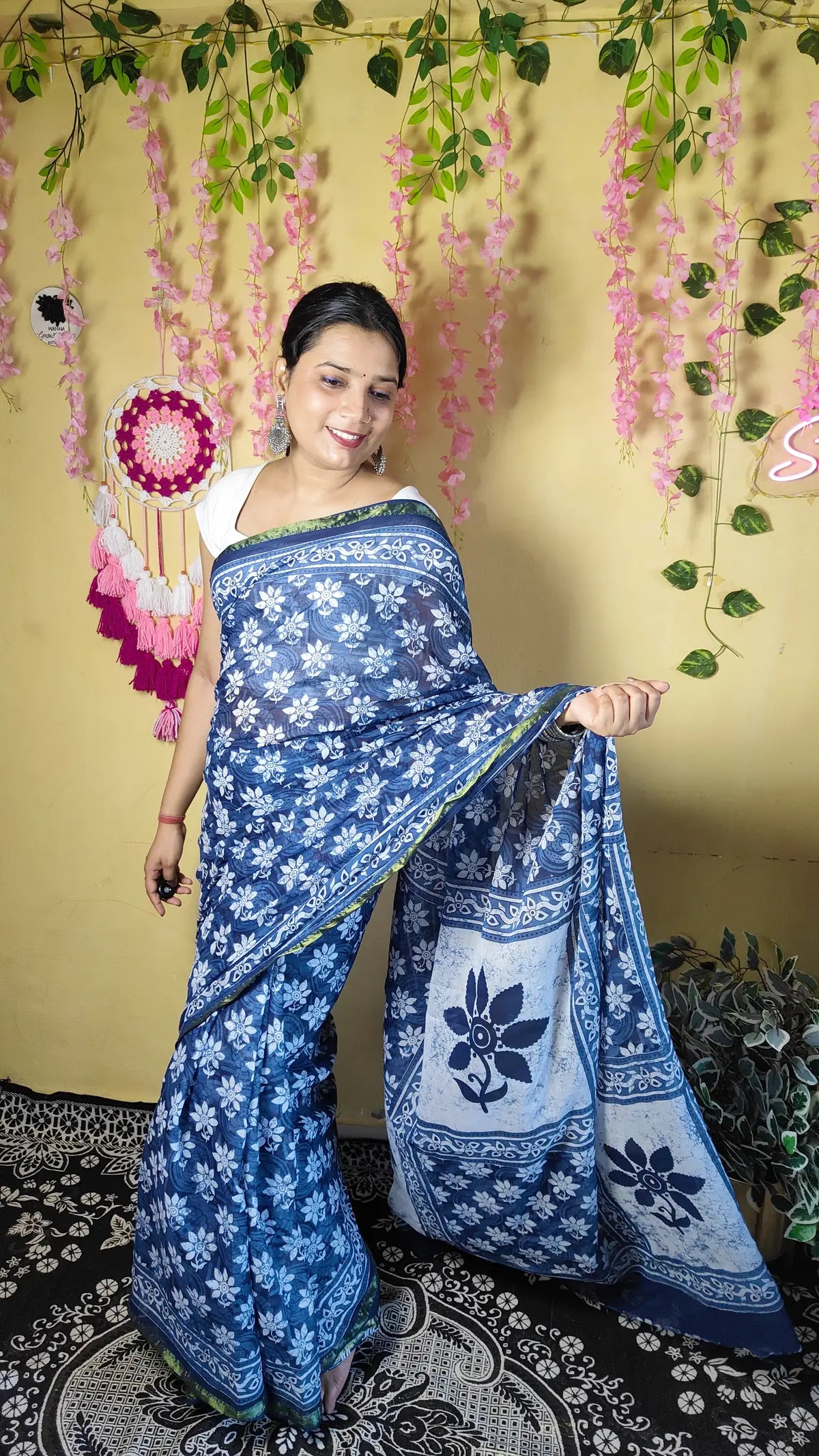 INDIGO AJRAKH CHANDERI COTTON SAREE