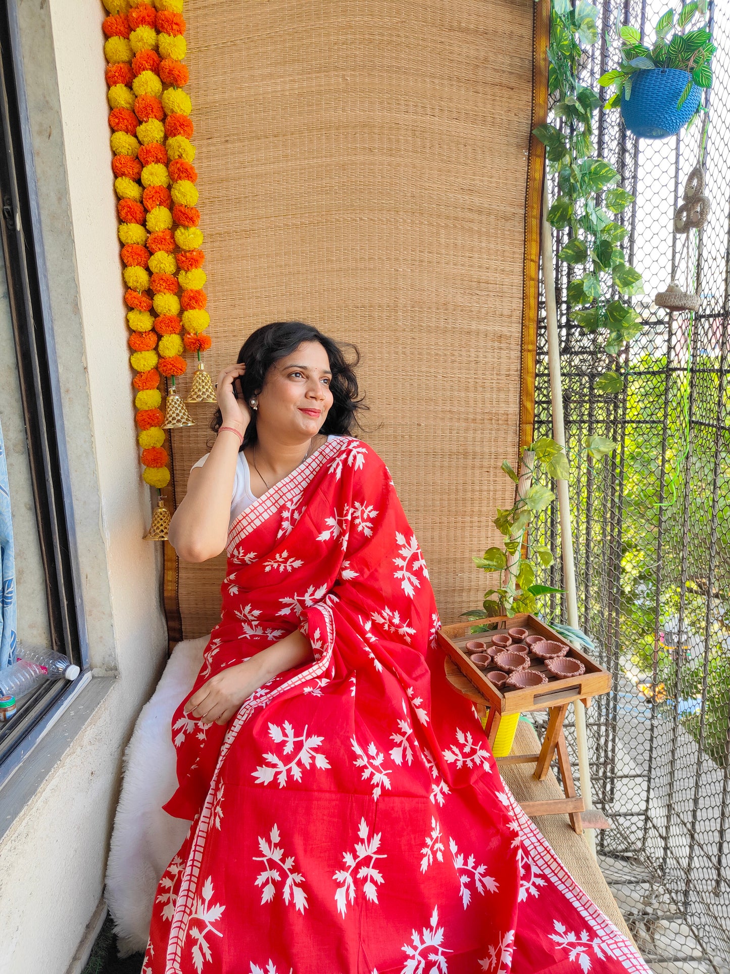 RED MULMUL COTTON SAREE