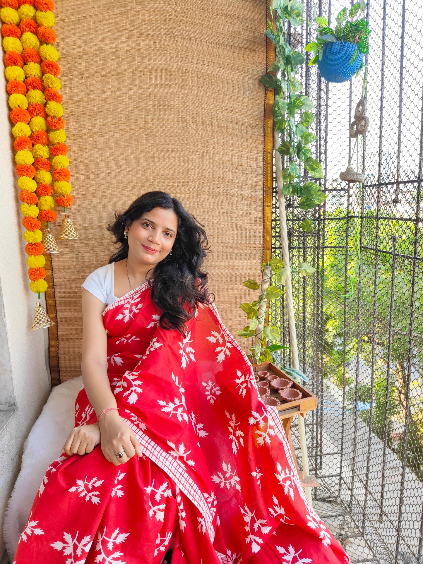 RED MULMUL COTTON SAREE