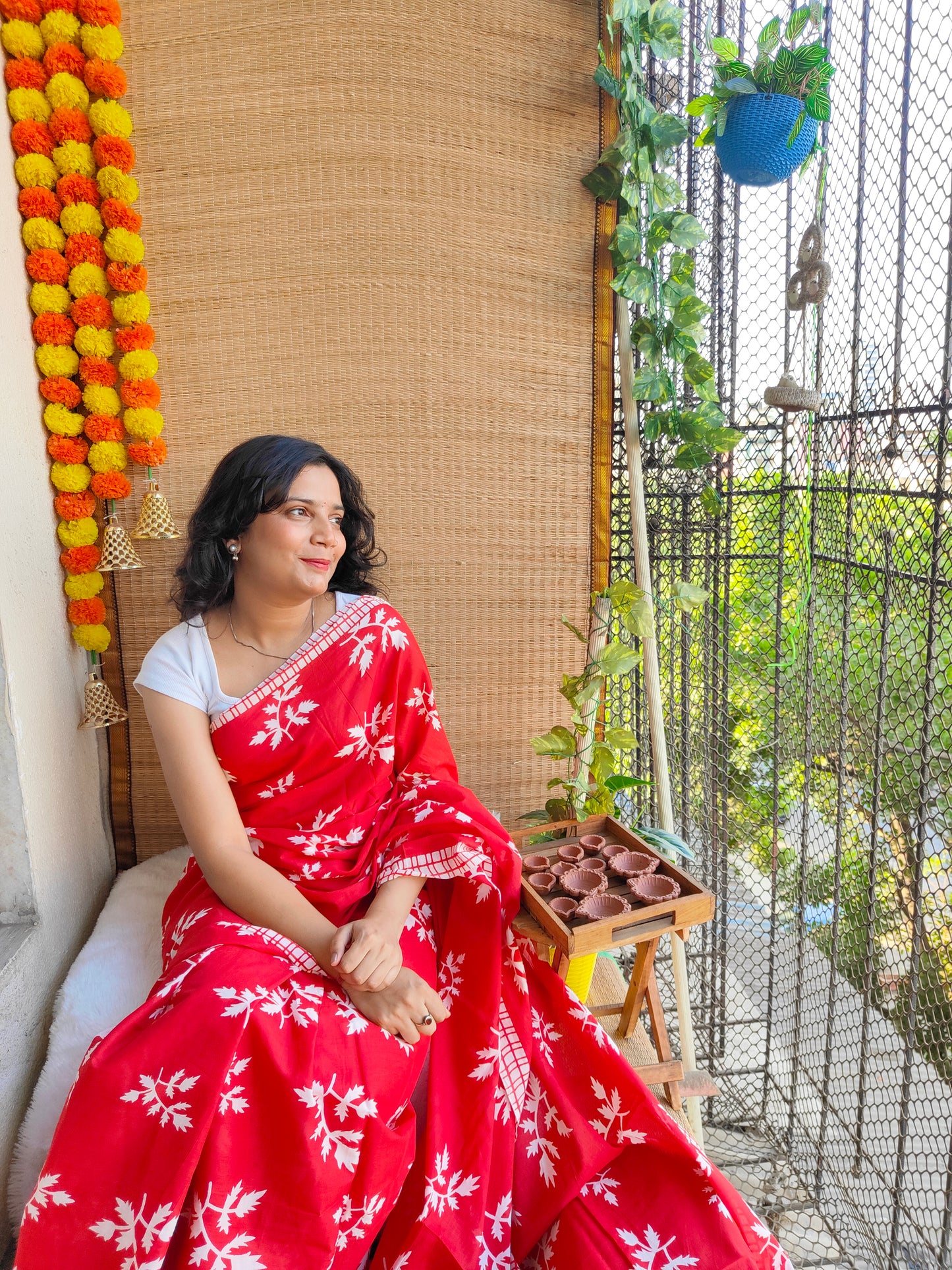 RED MULMUL COTTON SAREE