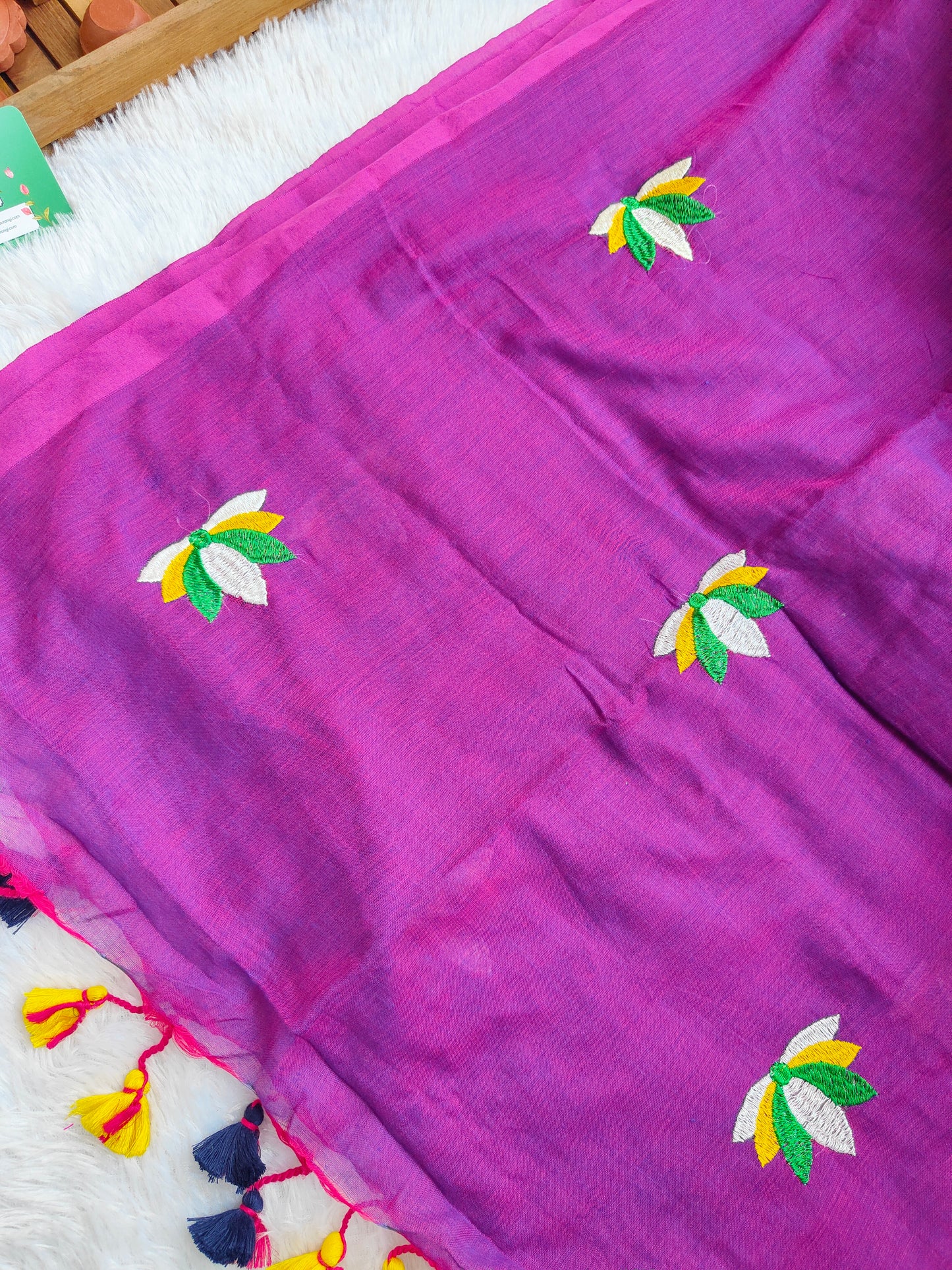 PURPLE LOTUS EMBROIDERED MUL COTTON SAREE
