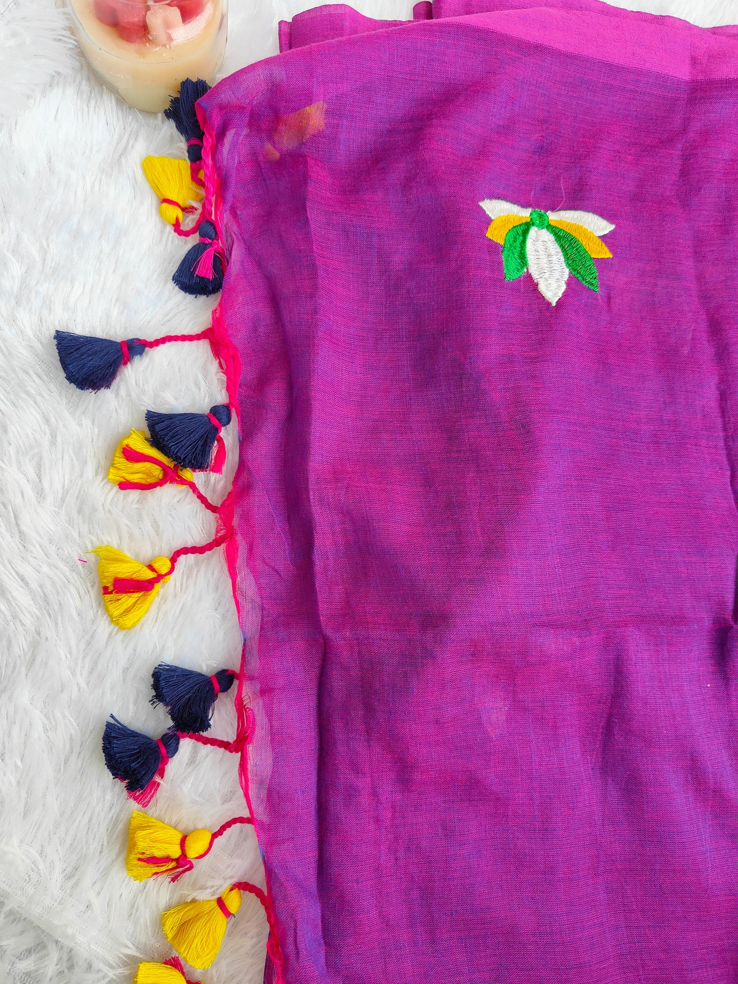PURPLE LOTUS EMBROIDERED MUL COTTON SAREE