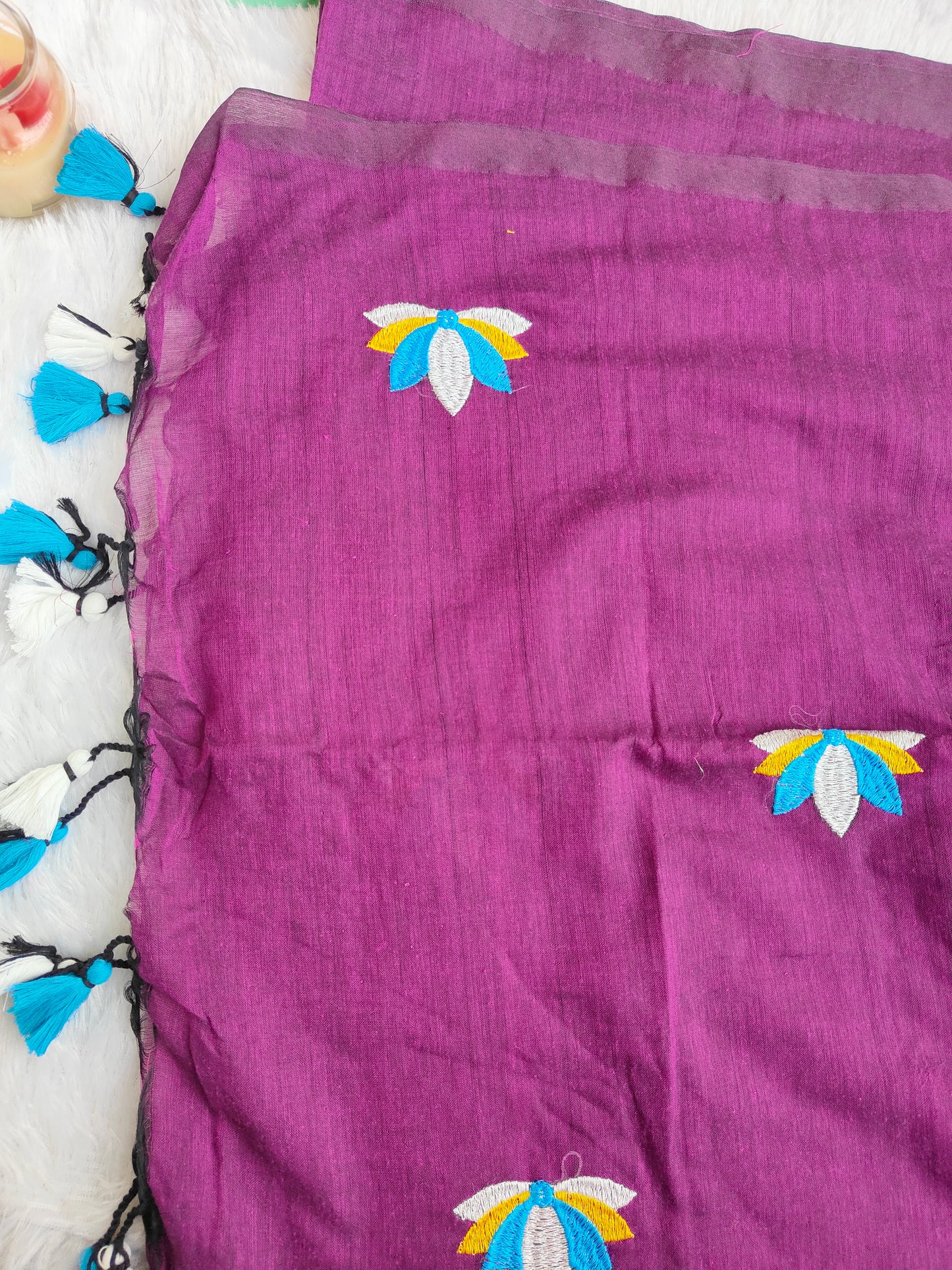 JAMUNI LOTUS EMBROIDERED MUL COTTON SAREE