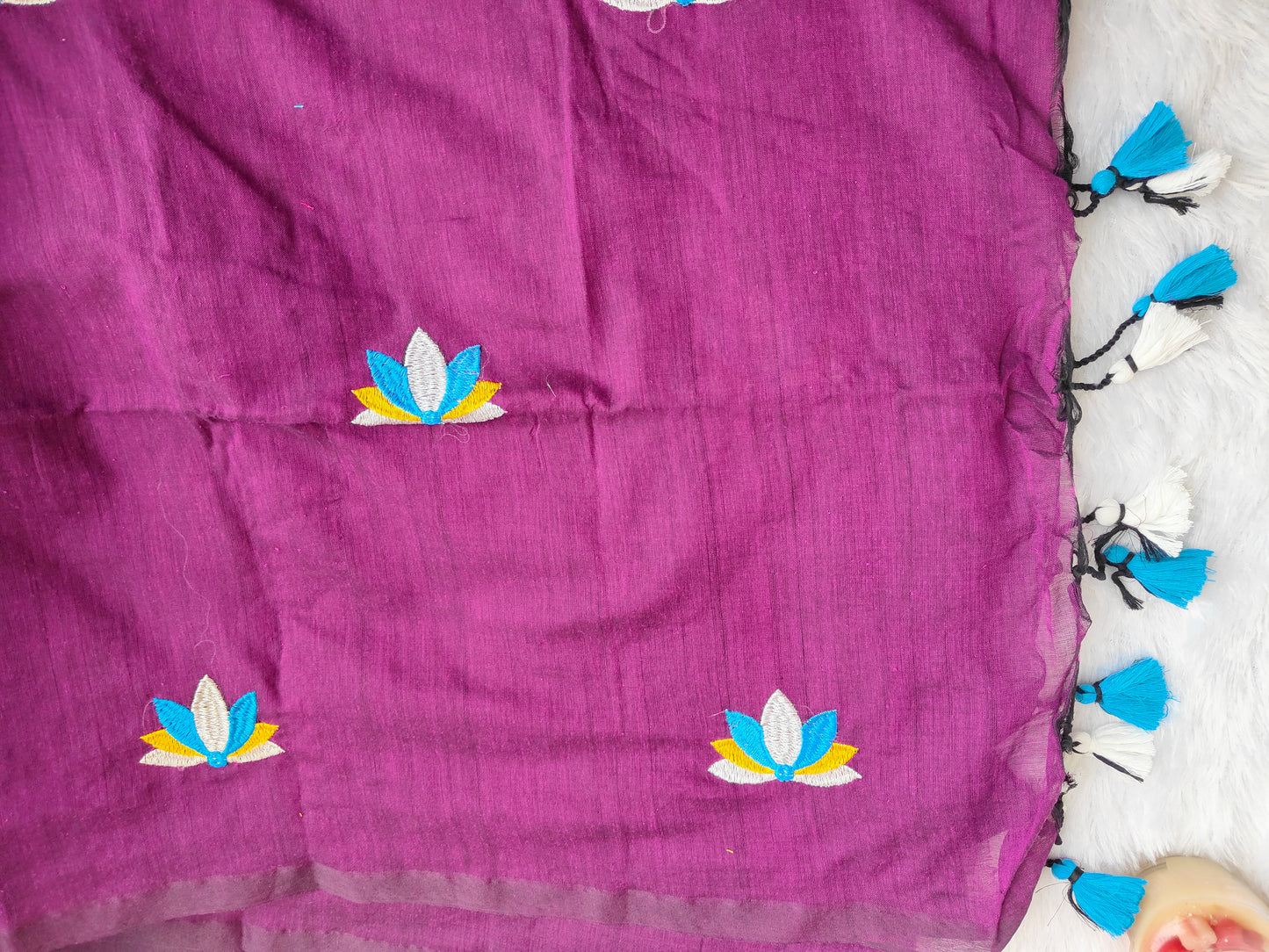 JAMUNI LOTUS EMBROIDERED MUL COTTON SAREE
