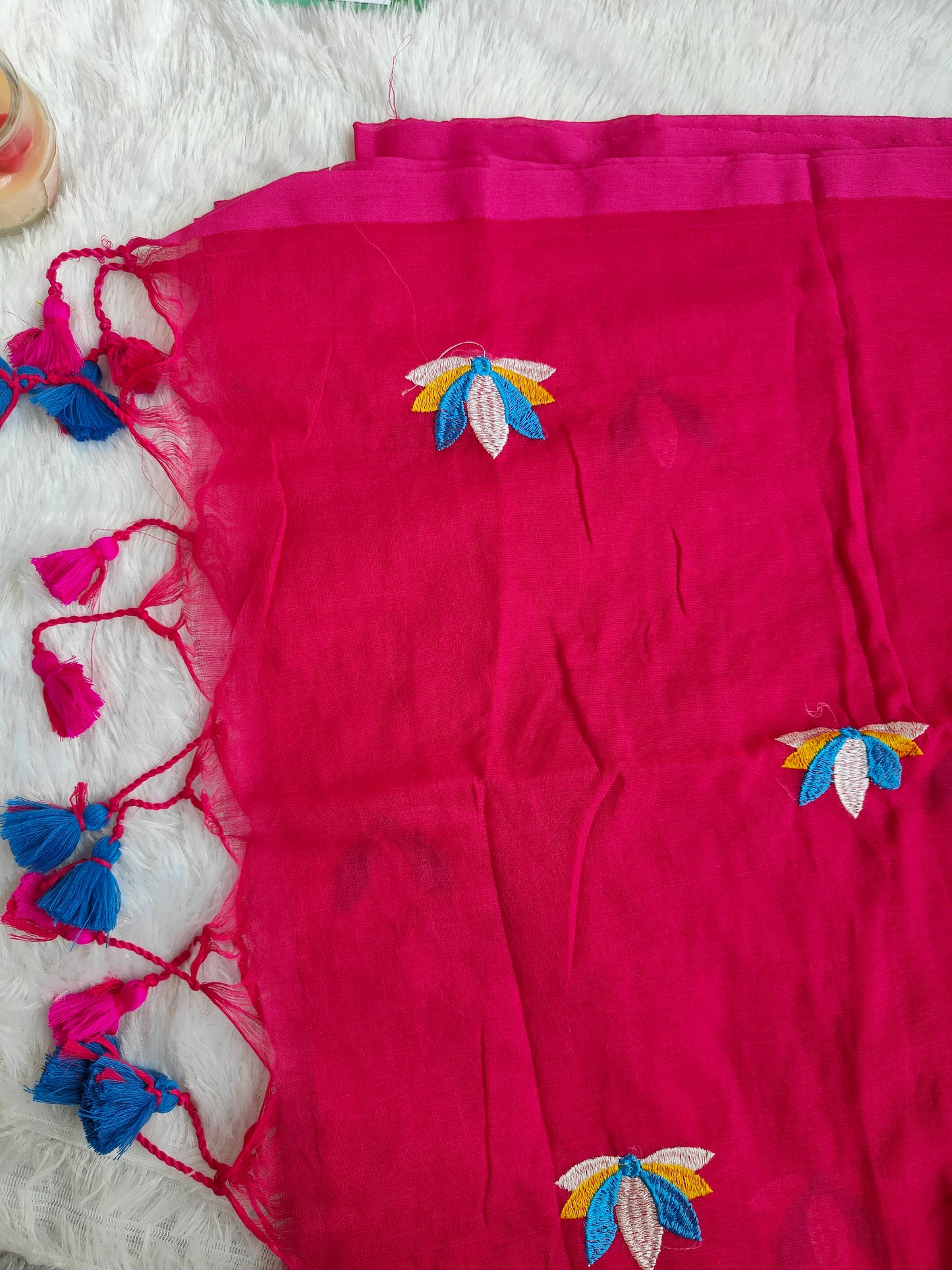 PINK LOTUS EMBROIDERED MUL COTTON SAREE