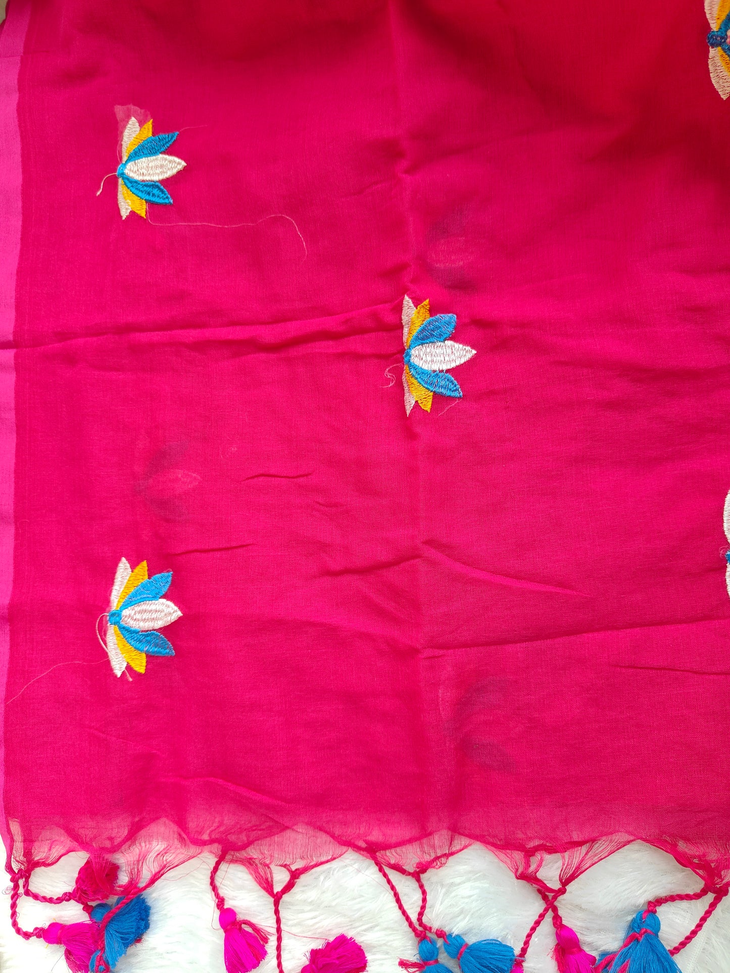 PINK LOTUS EMBROIDERED MUL COTTON SAREE