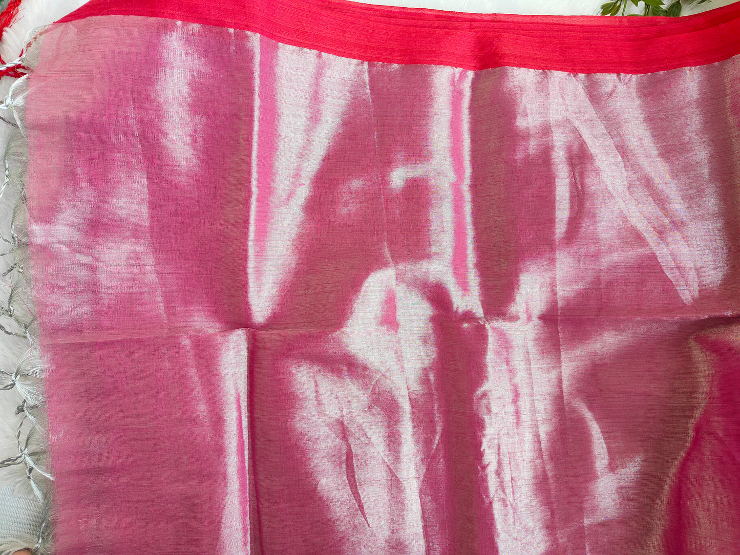 PINK AND RED COTTON TISSUE SAREE