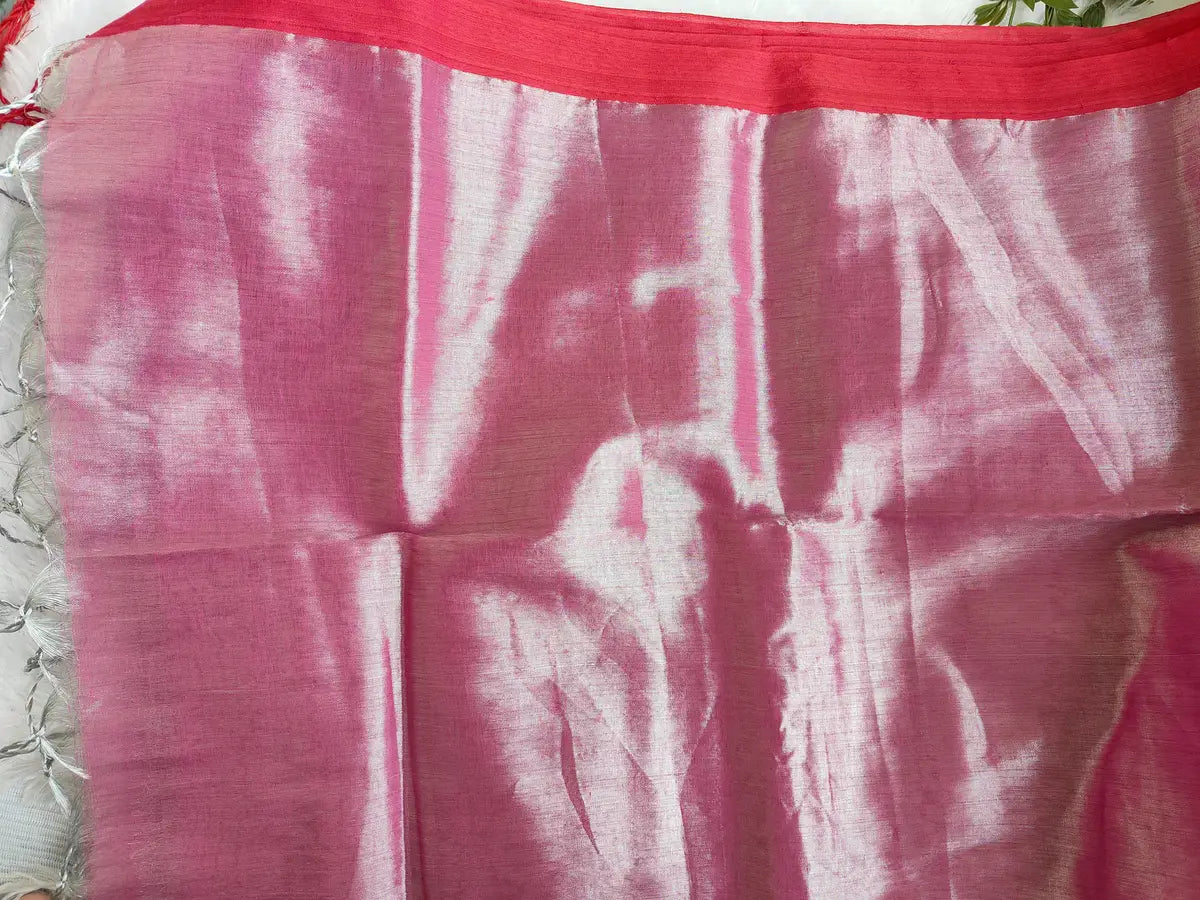 PINK AND RED COTTON TISSUE SAREE