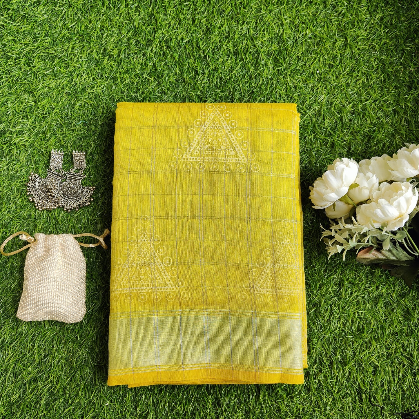 LEMON YELLOW COTTON SAREE