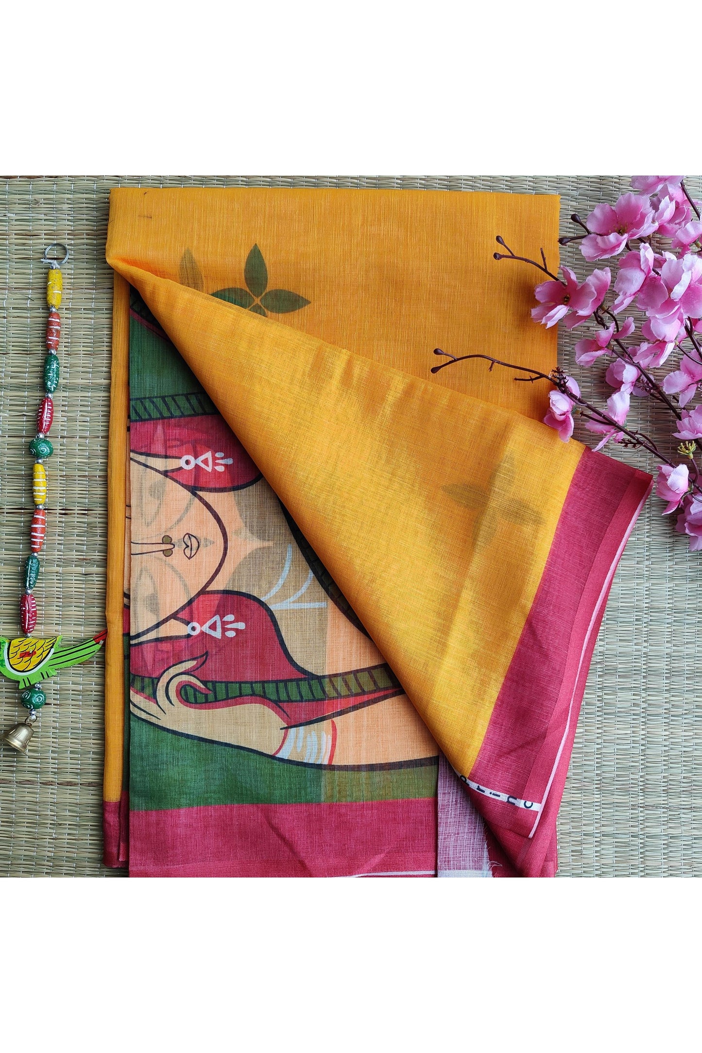 YELLOW AND GREEN PURE COTTON SAREE