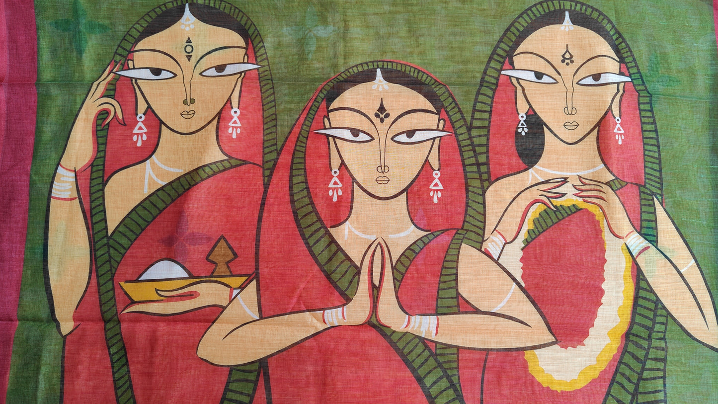 YELLOW AND GREEN PURE COTTON SAREE