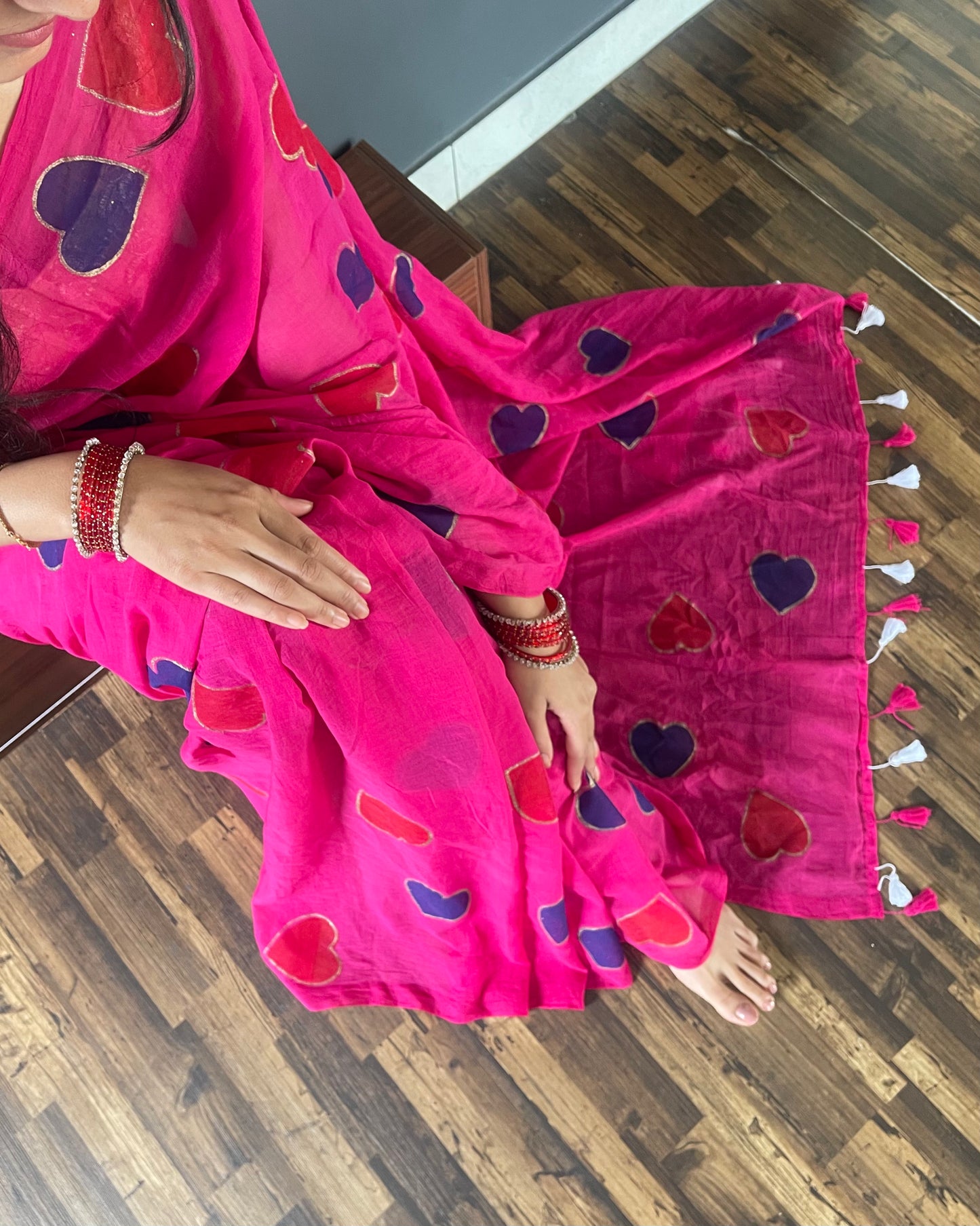 DARK PINK HEART MUL COTTON SAREE