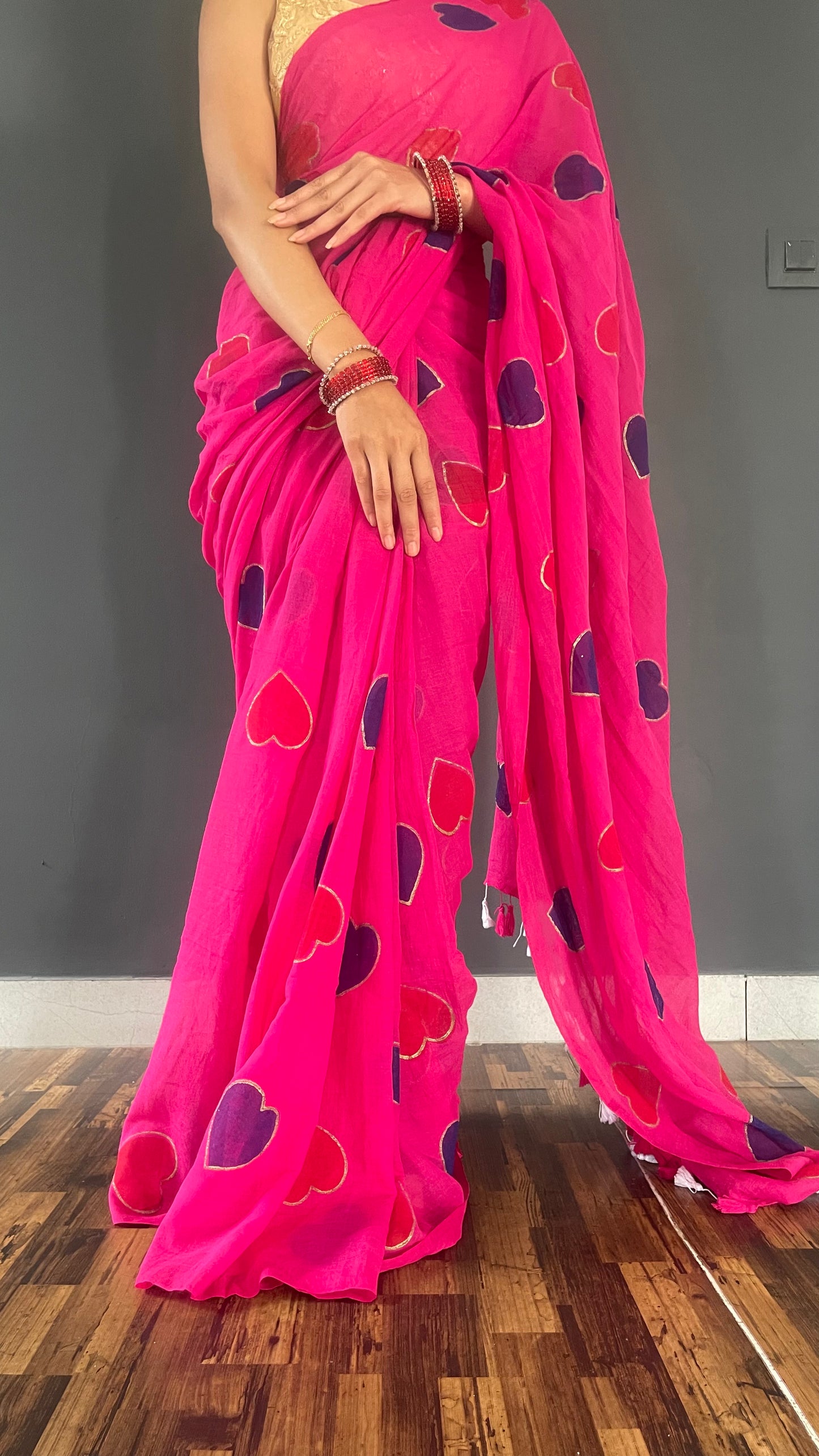DARK PINK HEART MUL COTTON SAREE