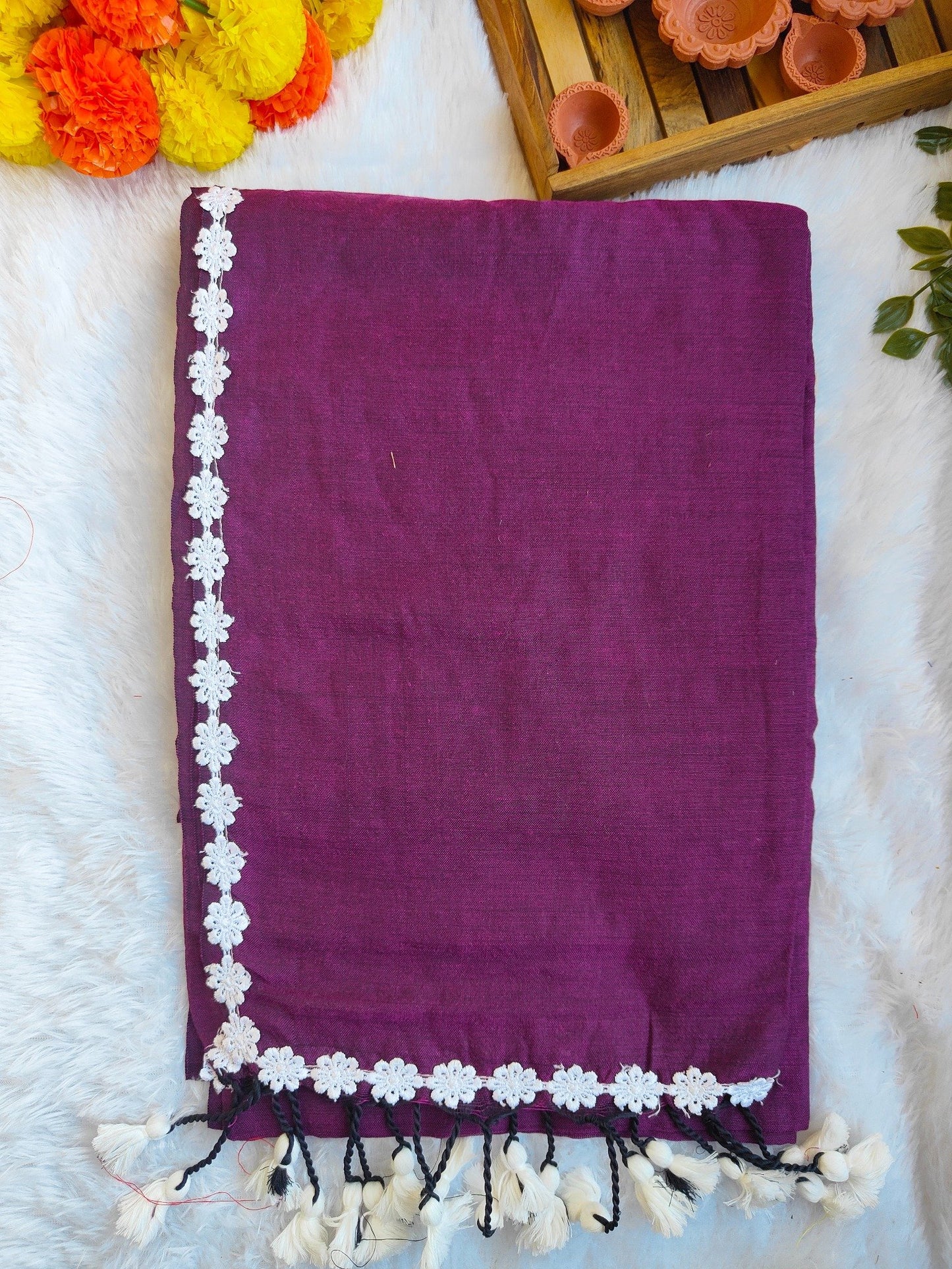 PURPLE LACE KHADI COTTON SAREE