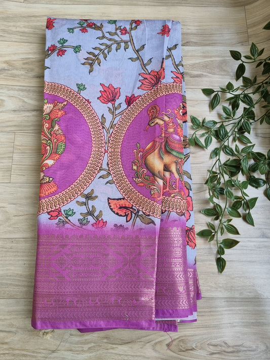 GREY AND PINK KALAMKARI SAREE