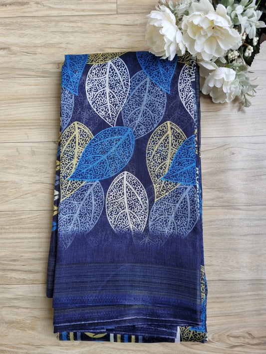 BLUE PRINTED COTTON SAREE