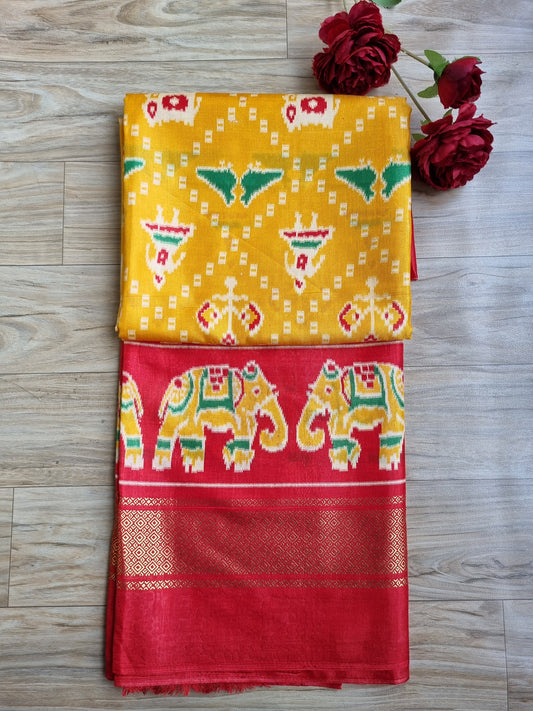 YELLOW RED PRINTED SAREE