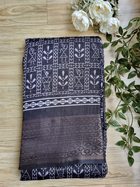 BLACK PRINTED SAREE