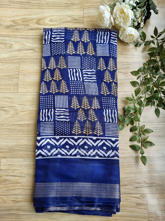 BLUE PRINTED COTTON SAREE