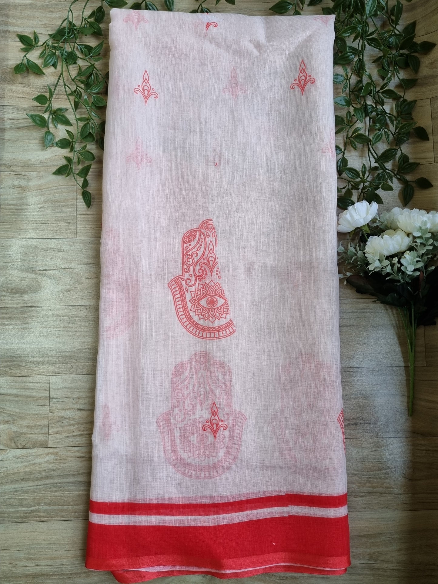 WHITE AND RED PURE COTTON SAREE