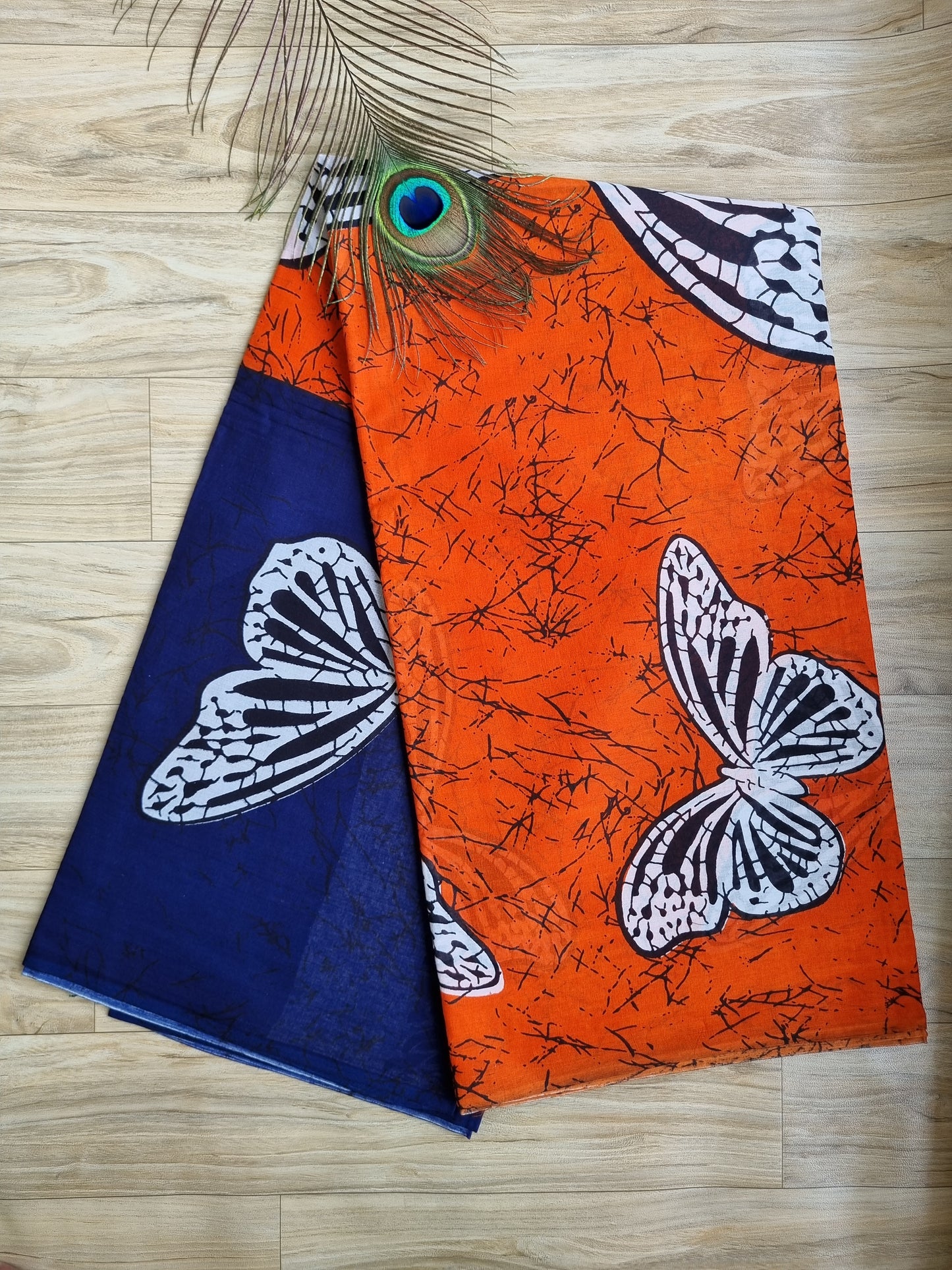 ORANGE & NAVY BLUE MUL COTTON SAREE