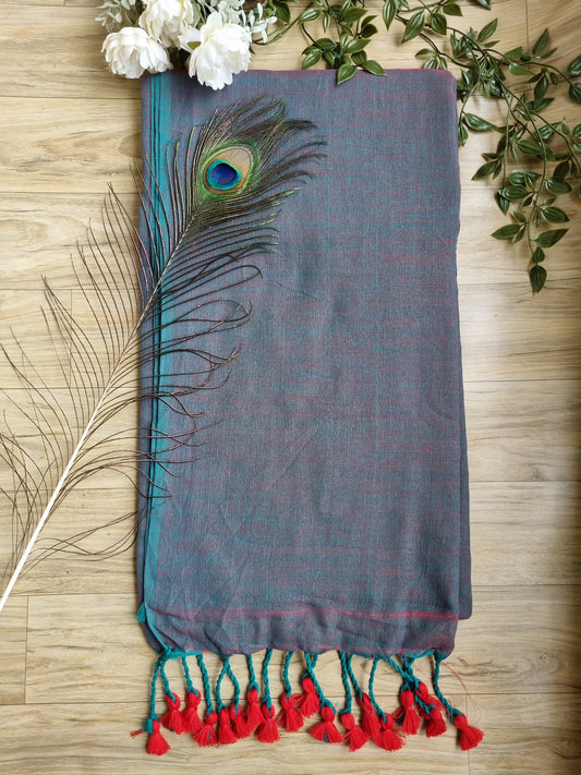 TEAL GREEN KHADI COTTON  SAREE