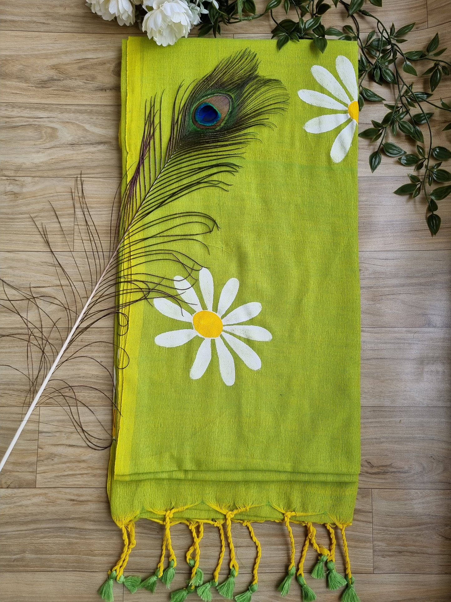 HAND PAINTED KHADI GREEN SAREE