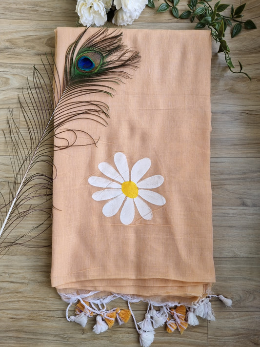 HAND PAINTED KHADI PEACH SAREE