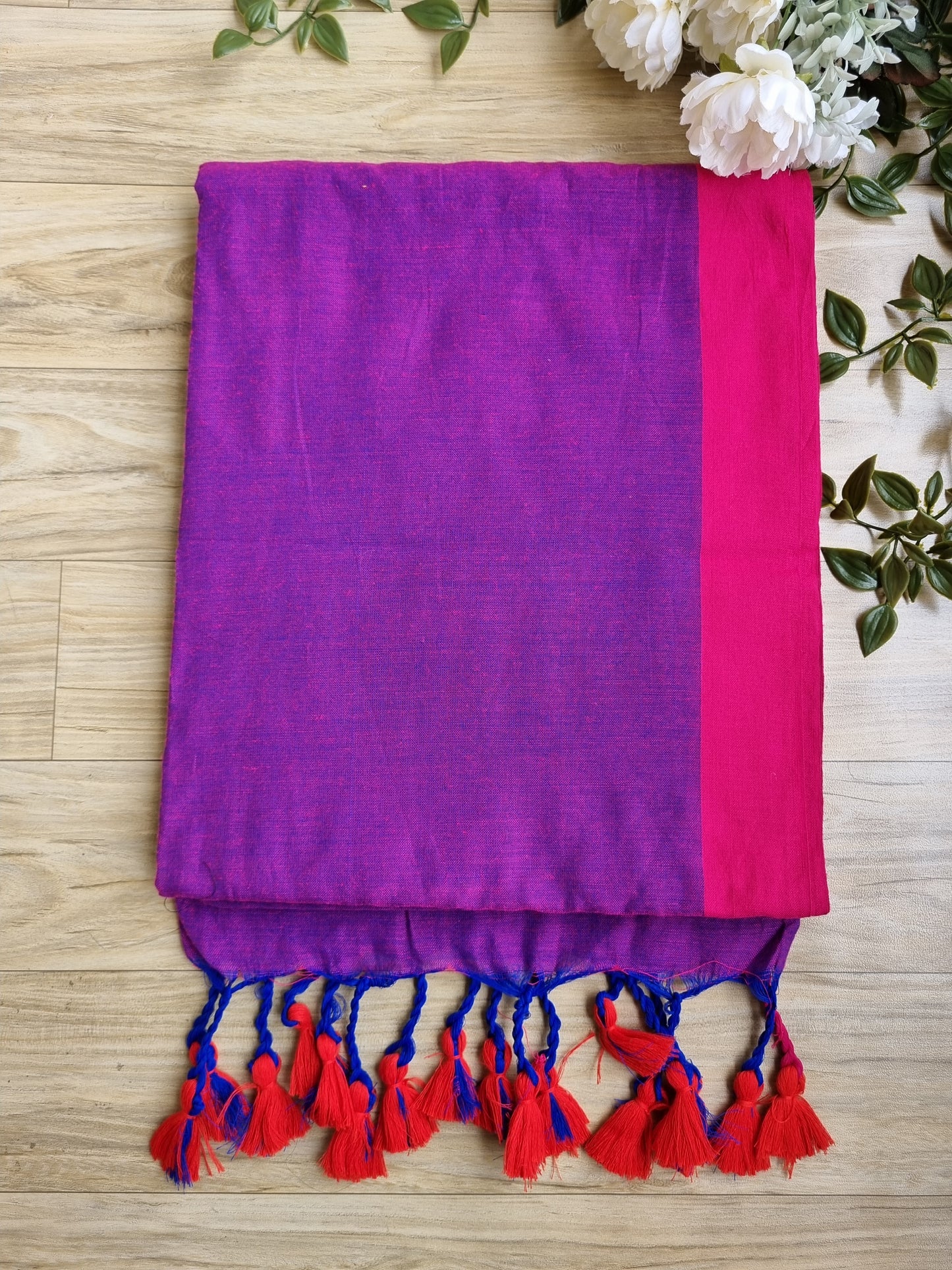 PURPLE & PINK BORDER KHADI COTTON SAREE