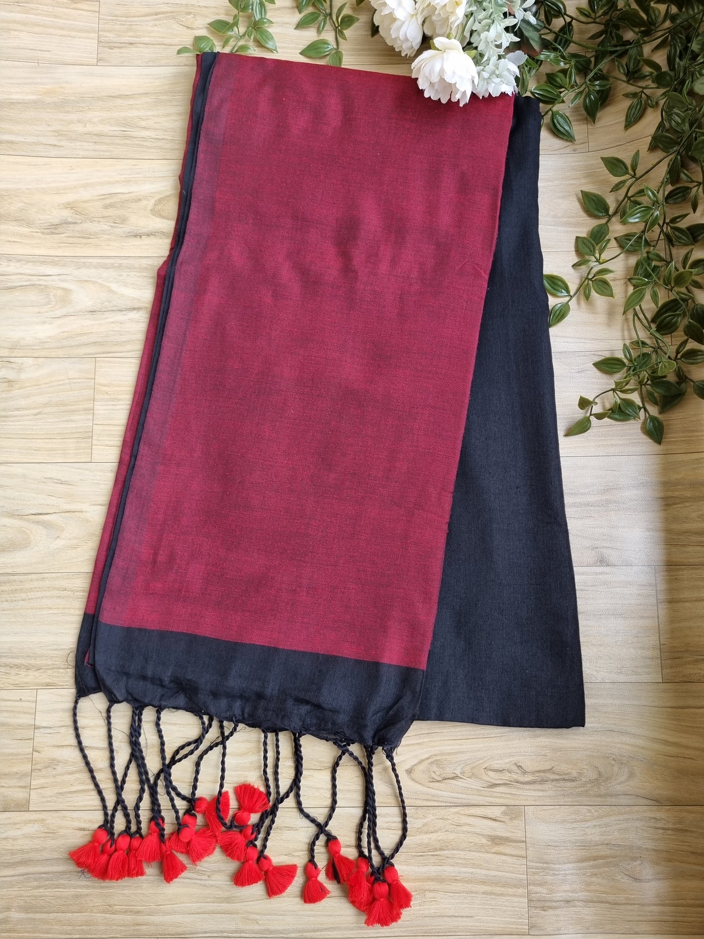 MAROON & BLACK BORDER KHADI COTTON SAREE