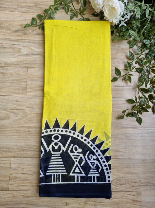 YELLOW & BLACK MUL COTTON SAREE