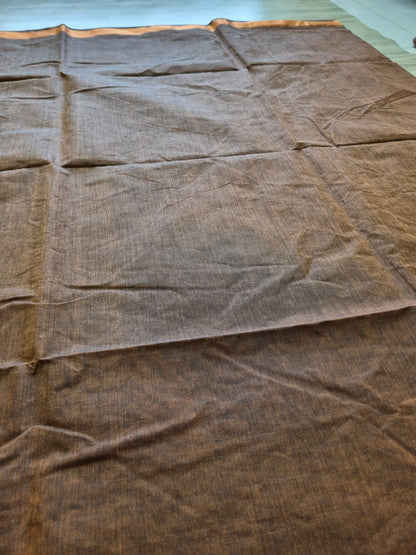 PURE COTTON BROWN SAREE WITH COPPER BORDER