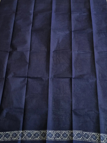NAVY BLUE MUL COTTON SAREE WITH AJRAKH PRINT