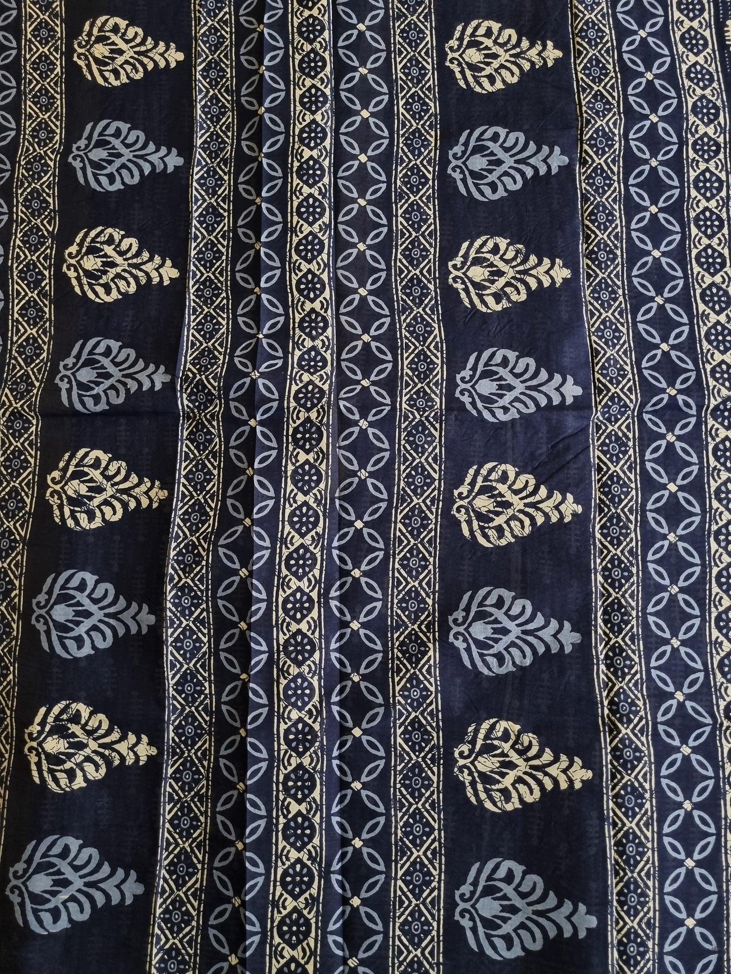 NAVY BLUE MUL COTTON SAREE WITH AJRAKH PRINT