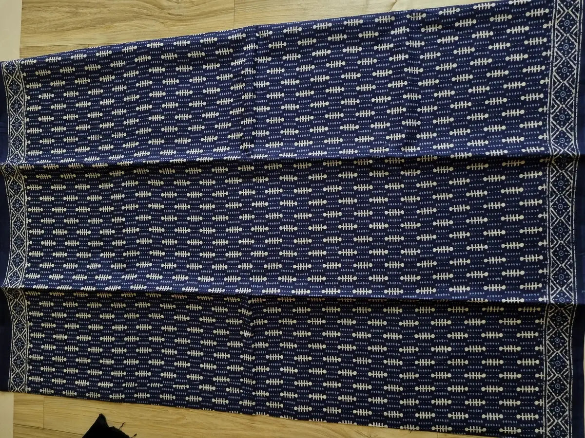 NAVY BLUE MUL COTTON SAREE WITH AJRAKH PRINT