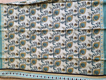 PEACOCK FEATHER MINT GREEN MUL COTTON SAREE