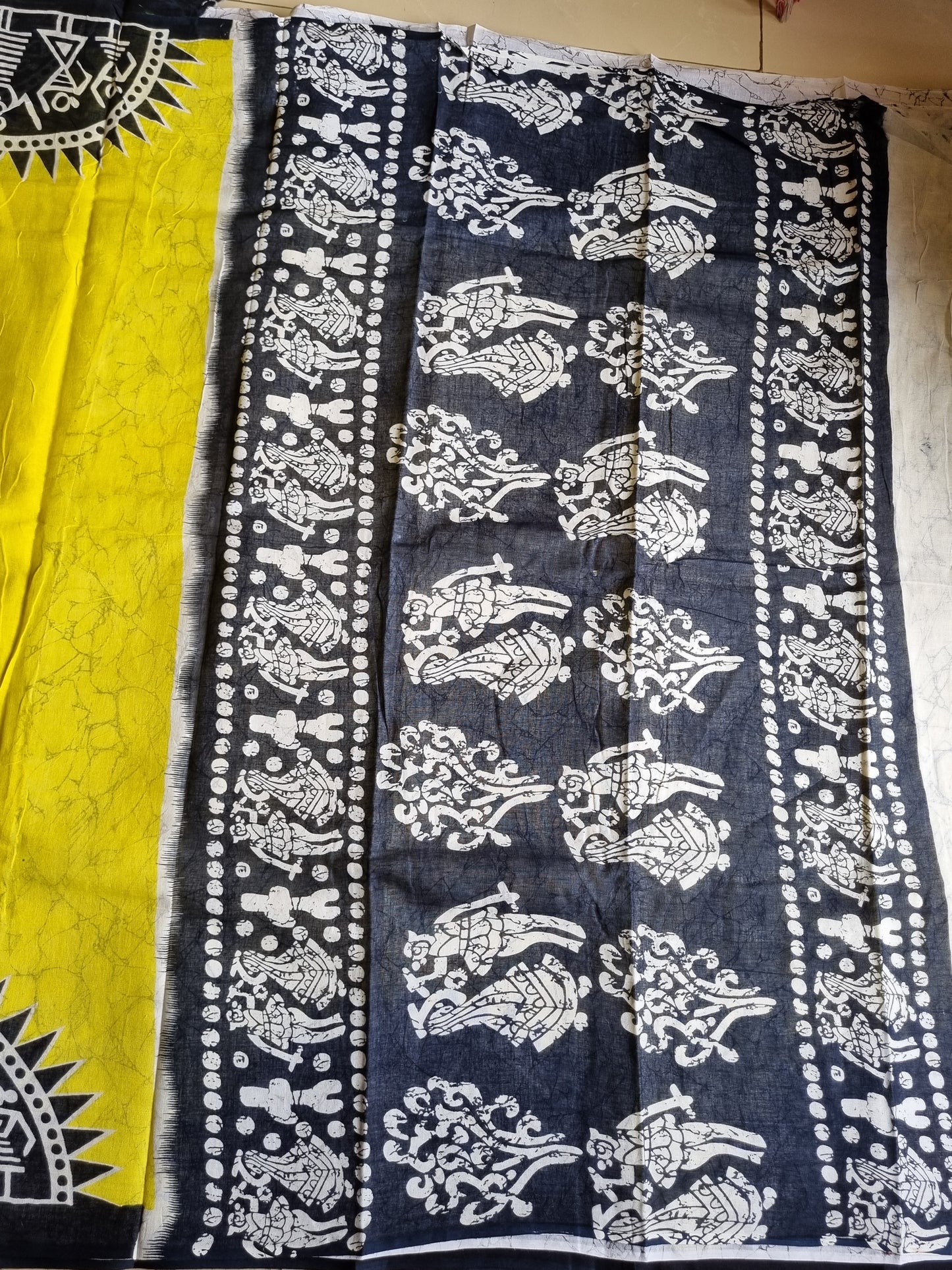 YELLOW & BLACK MUL COTTON SAREE