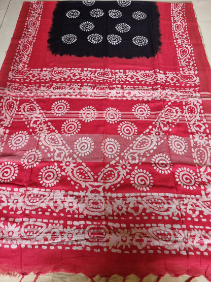 RED & BLACK LINEN COTTON SAREE
