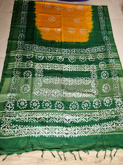 GREEN & YELLOW LINEN COTTON SAREE