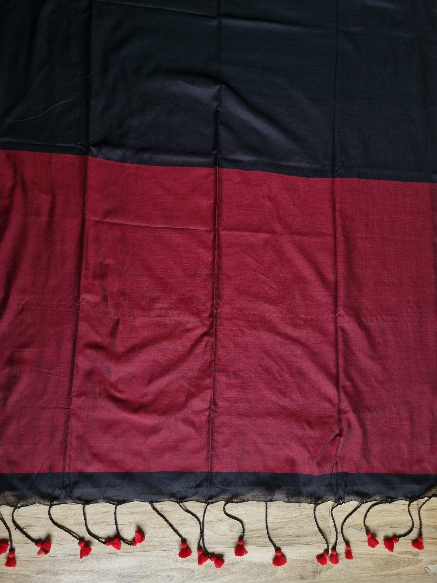 MAROON & BLACK BORDER KHADI COTTON SAREE