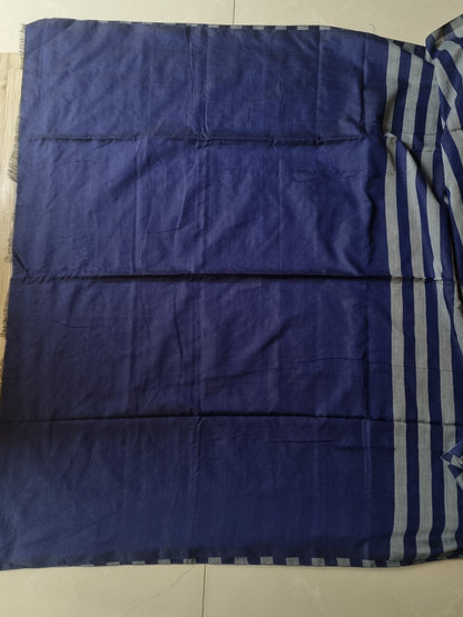 BLUE AND GREY STRIPED KHADI COTTON SAREE
