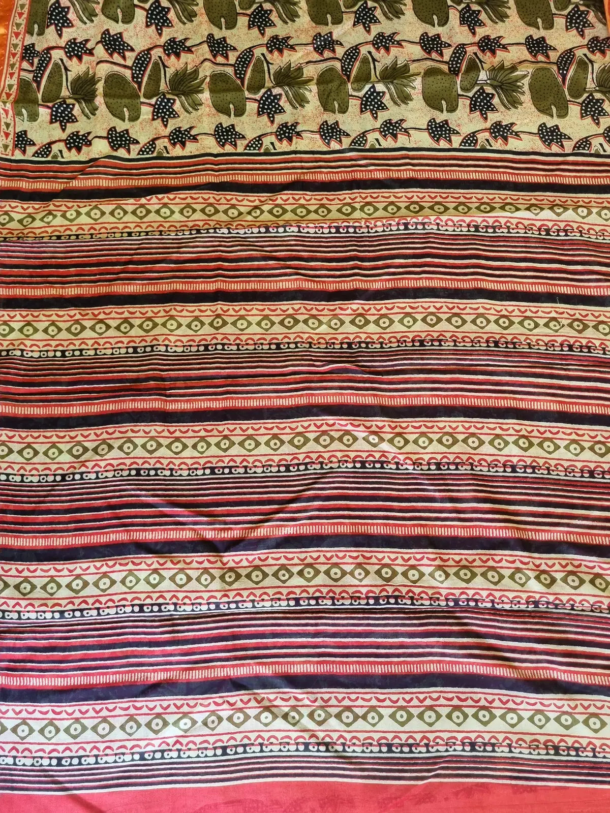 GREEN AJRAKH CHANDERI COTTON SAREE