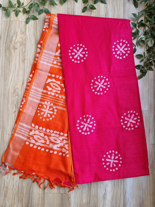 ORANGE & PINK LINEN COTTON SAREE