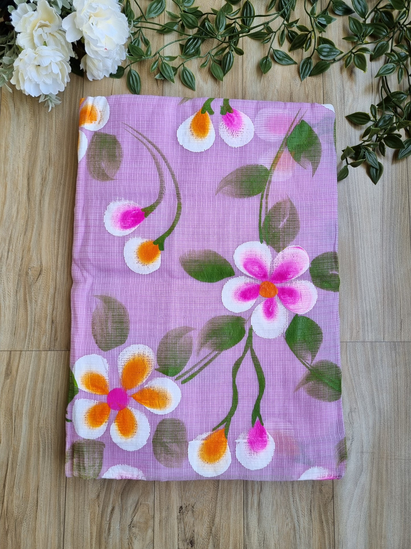 HANDPAINTED PINK FLORAL SAREE